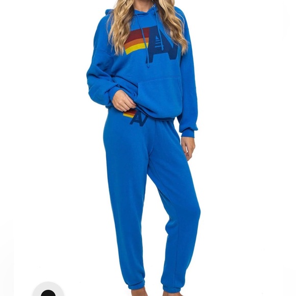 Aviator Nation Pants - NEW Aviator Nation 2Pc Set Logo Hoodie + AV Sweatpants Adventure Cobalt Blue XS